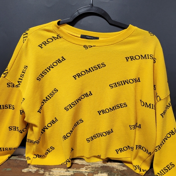 Forever 21 Crop Top Long Steve Blouse Promise Letters Sz S - Picture 1 of 6